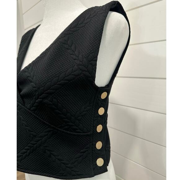 ANTHROPOLOGY Maeve Button-Side Crop Top V-Neck Sleeveless Black Size Small - Picture 5 of 15